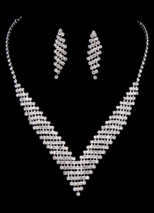 Bijoux de mariée Set boucle d’oreille goutte nuptiale argent strass avec collier