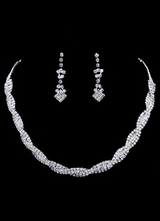 Ensemble de bijoux Bridal SilverRhinestones Vintage collier torsadé avec boucle d’oreille