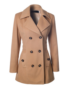 Caban Double femmes Breasted longues manches palangre manteau avec ceinture