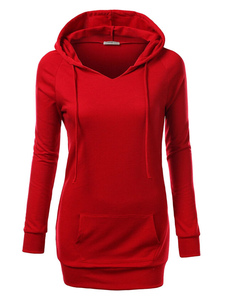 V cou Cordon Coton Pullover rouge Hoodie palangre féminin Hooded Sweatshirt