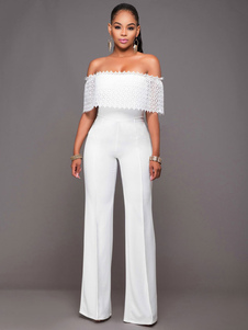 Long White Jumpsuit Women Off The Shoulder Wide Leg Jumpsuit thumbnail