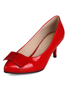 Pompes rouge chaton talon femmes a souligné Toe Slip On chaussures avec Bow
