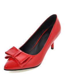 Pompes rouge chaussures Kitten Heel a souligné Toe Slip On chaussures avec Bow