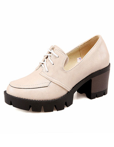 Pompes abricot clair chaussures lacets Chunky talons pour femmes