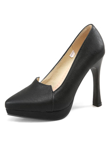 Plate-forme noir pompes Slip On bout pointu talons chaussures pour femmes
