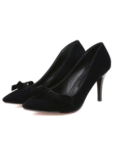 Daim noir pompes bout pointu s’inclina Slip On chaton talon chaussures pour femmes