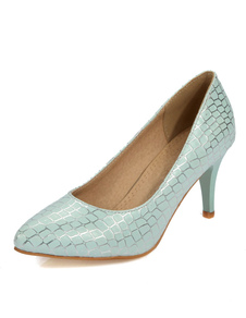 Bout pointu vert clair Crocodile feuillet chaton talon pompes femmes sur les chaussures