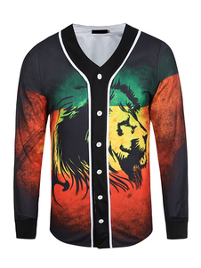 Coton Jacket V cou manches longues avant bouton hommes imprimé veste et manteau