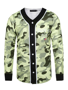 Hommes Camo veste verte V cou manches longues coton veste et manteau