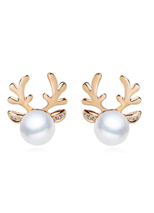 Cerf de boucles d’oreilles perles de Noël corne boucles d’oreilles féminin bijoux