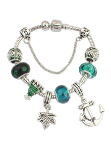 Bracelet à breloques perles vert chaîne strass ancre Feuille pendentif Bracelet Gourmette féminin