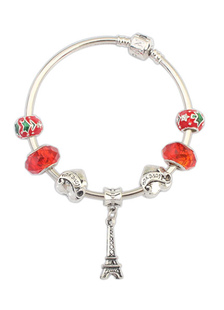Bracelet à breloques femmes perles Bracelet jonc à pendentif Tour Eiffel