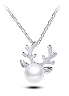Perle Deer Horn pendentif de Noël collier en argent femmes