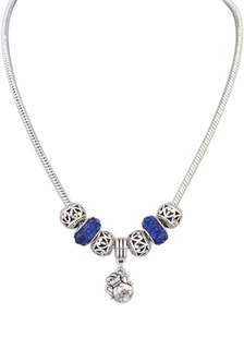 Blue Euro Style strass perles pendentif Charm Necklace féminines
