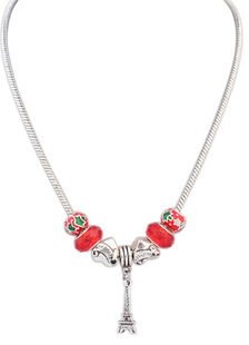 Charme collier rouge Euro Style perlé Tour Eiffel pendentif des femmes