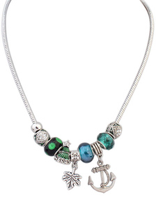 Collier de perles de charme vert mode bateau ancre Collier pendentif en feuille féminin