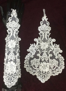 Gants de mariage dentelle blanc perler Fingerless fleurs appliques coude gants de mariée longueur