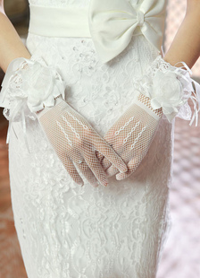 Gants de mariée Vintage fleur blanche arcs poignet gants de mariée longueur