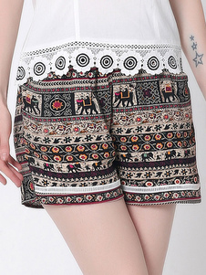 Short imprimé pantalons Shorts de plage de taille élastique noir Floral féminin