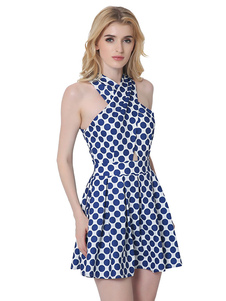 Polka Dot Skater robe licou sans manches Croix Flare retour Sexy robe