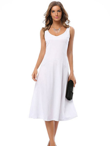 Slim Fit Flare robe Skater blanc robe sans manches femme