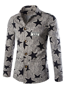 Strars de chemises pour hommes gris imprimé manches longues coton chemises sport