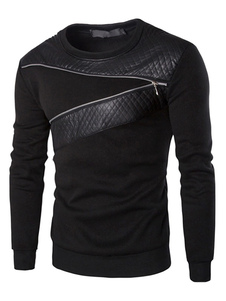 Pulls noir manches longues Zip déco Cotton Crewneck Hoodie hommes