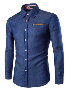 Manches longues coton Fit chemises sport Denim bleu chemises hommes
