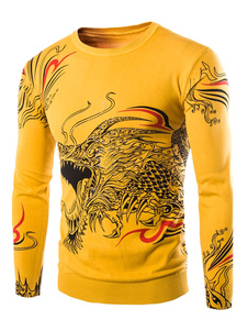 Chandail jaune Dragon manches longues imprimé décontracté hommes chandails en tricot