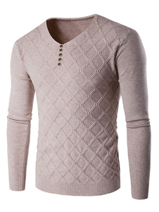 Pullover Pull V manches longues col hommes boutons déco occasionnels chandails tricot