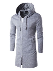 Gris Long Hoodie hommes fermeture éclair cordon de serrage manches longues Casual Hooded Cardigan