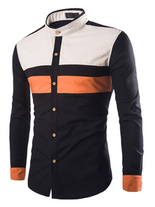 Chemises pour hommes noir couleur bloc sable col manches longues chemises sport