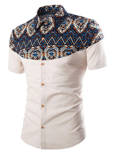Chemises Jacquard manches courtes exotiques Fit chemise Casual blanc hommes