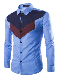 Chemise bleue manches longues couleur bloc hommes Slim Fit chemises sport