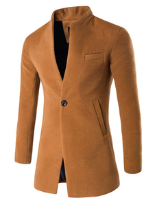 Manteau kaki masculine Stand Col 1 bouton, veste et manteau d’hiver Fit Long Sleeve