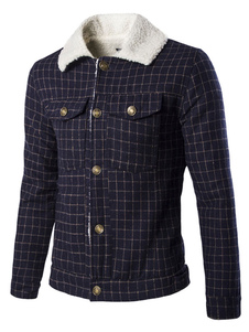 Veste molleton carreaux hommes doublé bouton haut Veste Blouson pour l’hiver