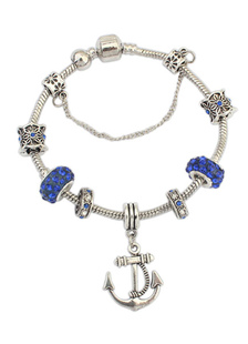 Charme Bracelet chaîne perlée bleue déco bateau ancre pendentif Bracelet Bracelets des femmes