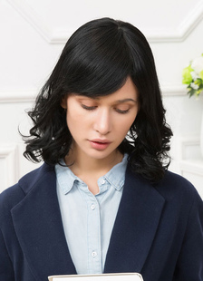 Perruques de cheveux humains côté noir frange perruques de cheveux bouclés féminin