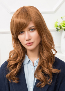 Cheveux perruques perruques de cheveux longs bouclés ébouriffés côté Blonde Bangs pour femmes