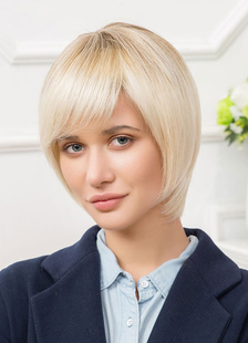 Cheveux perruques courtes abricot du côté des femmes a balayé perruque Bob