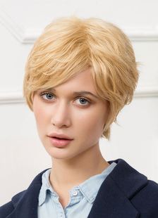 Cheveux perruques Blonde côté balayé Bang couches perruques cheveux courts pour femmes