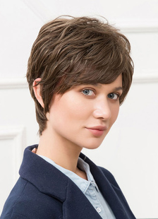 Perruques de cheveux humains Tan côté séparation en couches vague naturelle perruques de cheveux cou