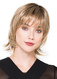 Cheveux courts perruques perruques synthétiques vers l’extérieur linier droite féminine avec frange