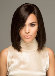 Perruques côté séparation épaule longueur brun noir perruques synthétiques féminines de cheveux raid