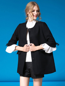 Manteau noir 3/4 Bell manches Bow Deco des femmes Round Neck veste et manteau