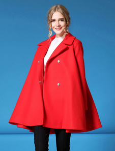 Poncho laine manteau rouge féminin Oversize manches longues Loose Fit veste et manteau