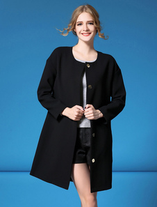 Manteau noir manches longues des femmes autour de cou longueur vif veste et manteau