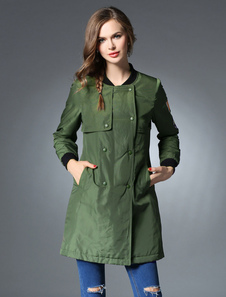 Manteau Double Breasted bras des femmes vert brodé genou longueur veste et manteau