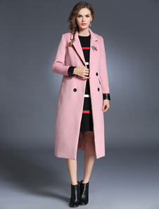 Caban laine rose Double Breasted Slim Fit Long manteau féminin