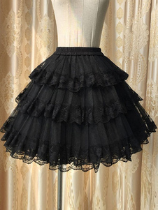 Jupes Lolita Sweet Black Lace Ruffle jupon hiérarchisé court jupon